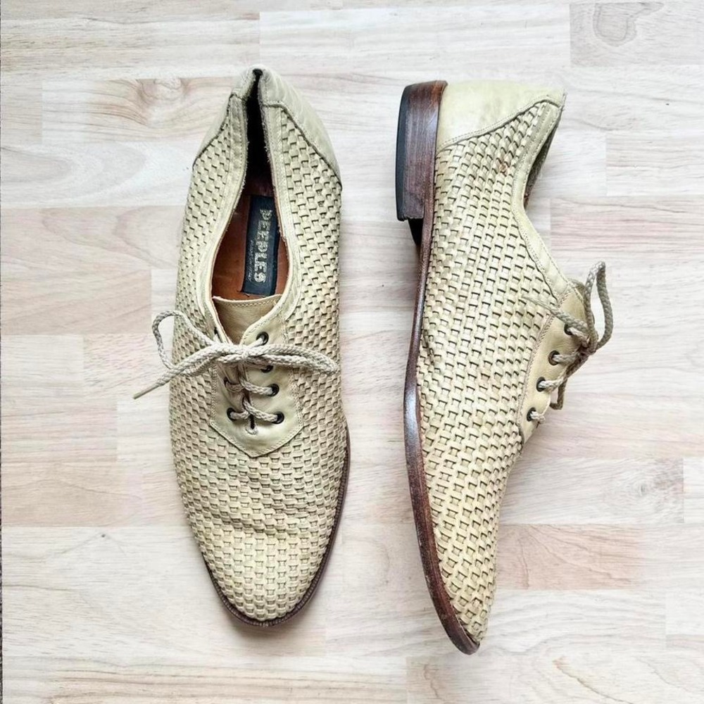Men's Peeples Woven Loafer Italian Leather Vintage Cream Tan 13 Lace up